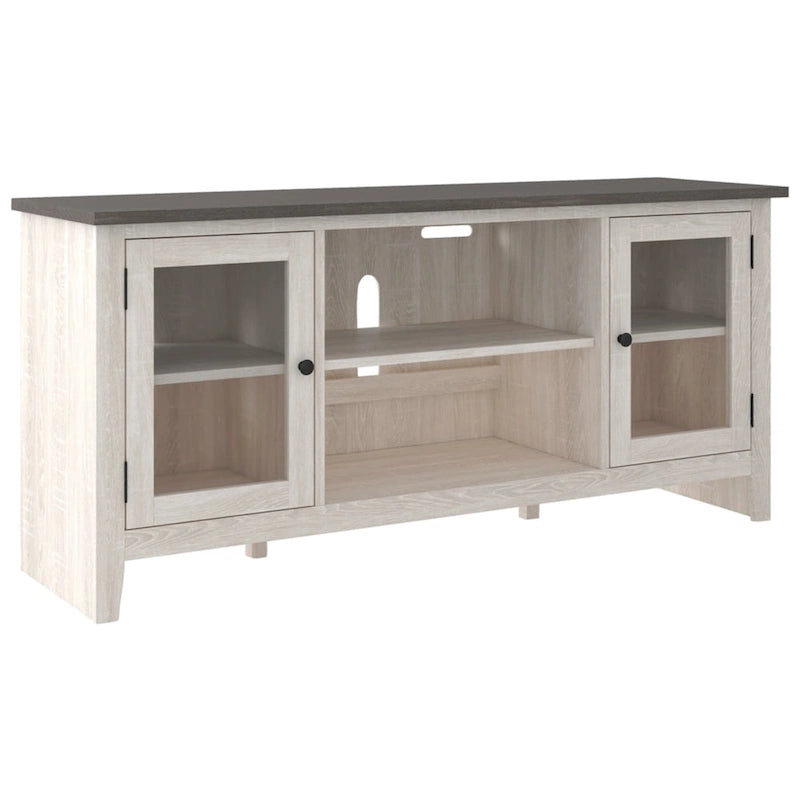 Casual Large TV Stand with Fireplace Option, White/Brown