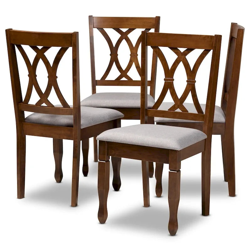 Armless Cushioned Dining Chairs in Grey & Walnut Brown