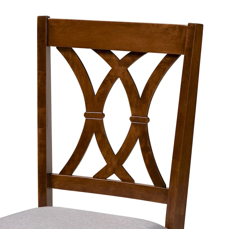 Armless Cushioned Dining Chairs in Grey & Walnut Brown