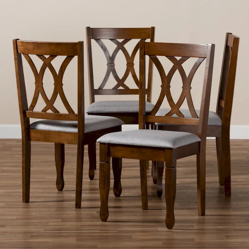 Armless Cushioned Dining Chairs in Grey & Walnut Brown