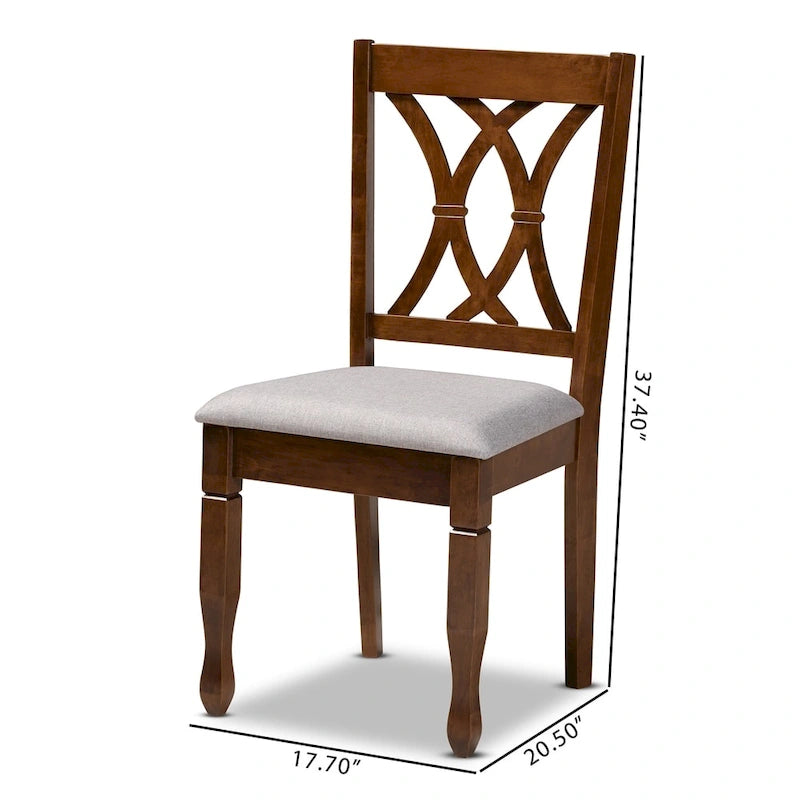 Armless Cushioned Dining Chairs in Grey & Walnut Brown