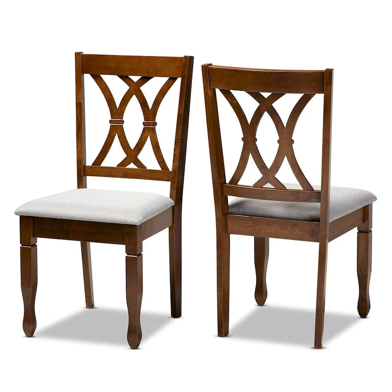 Armless Cushioned Dining Chairs in Grey & Walnut Brown