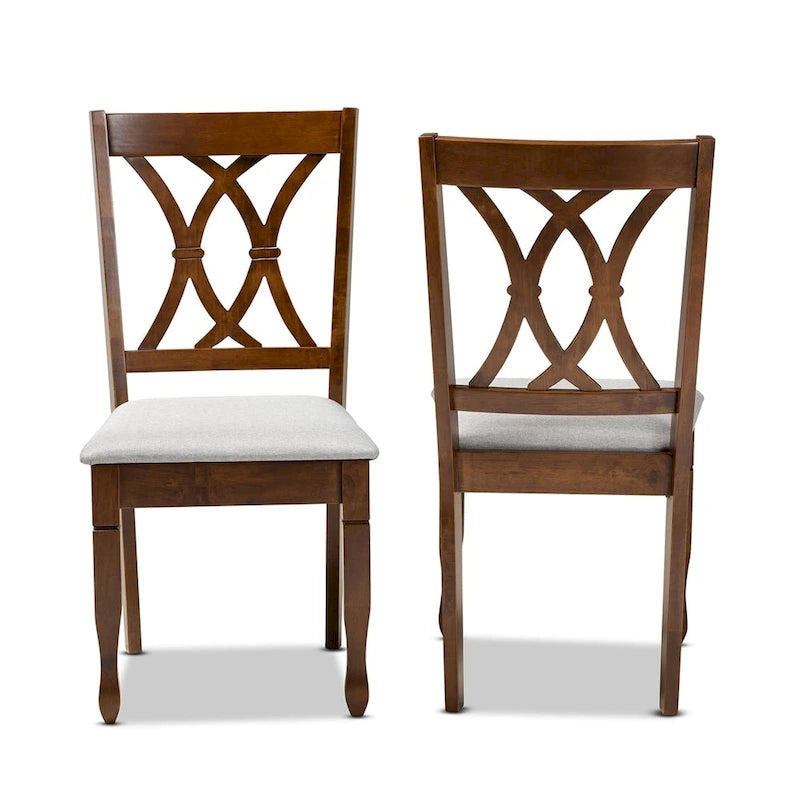 Armless Cushioned Dining Chairs in Grey & Walnut Brown