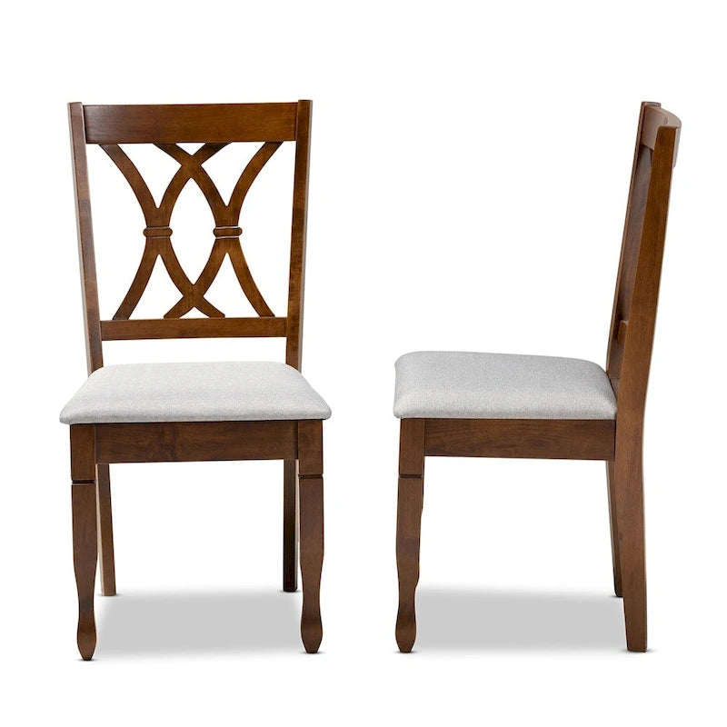 Armless Cushioned Dining Chairs in Grey & Walnut Brown