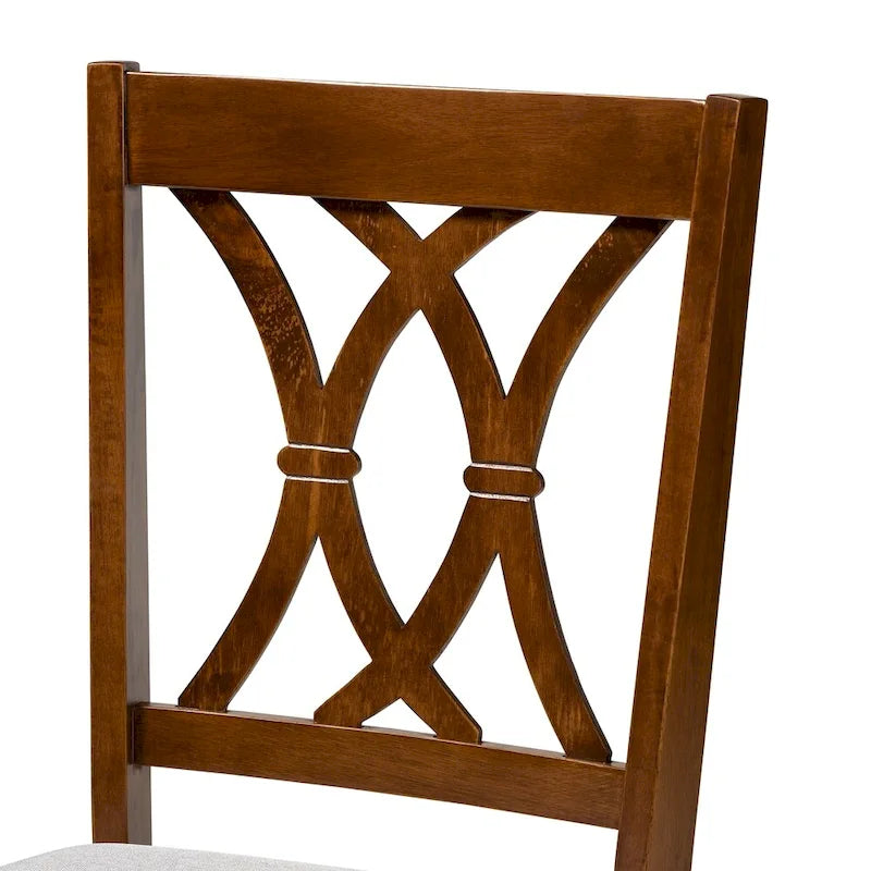 Armless Cushioned Dining Chairs in Grey & Walnut Brown