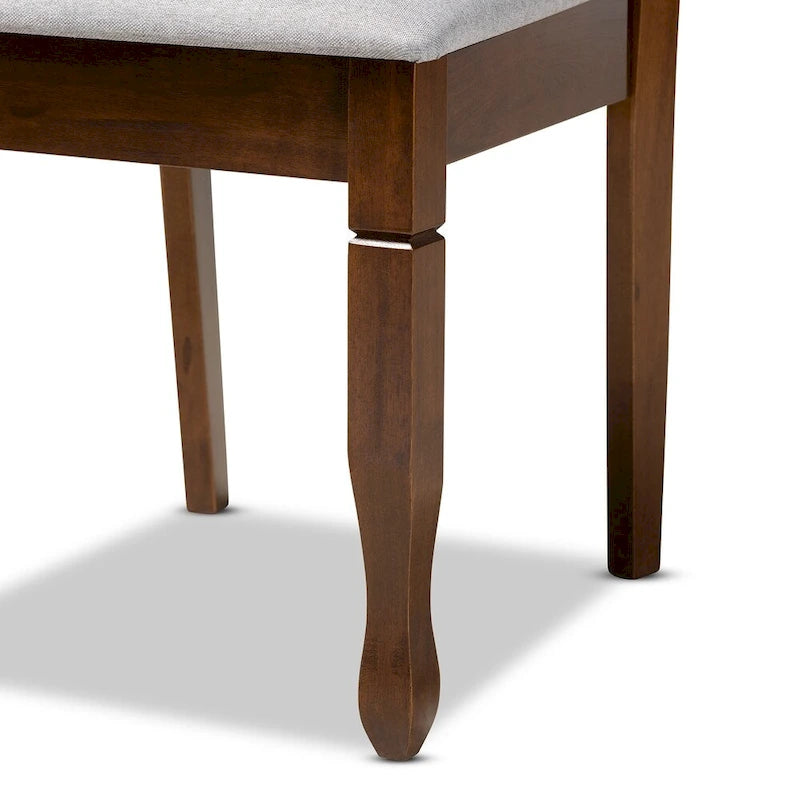 Armless Cushioned Dining Chairs in Grey & Walnut Brown