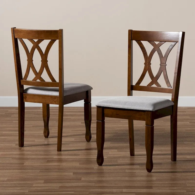 Armless Cushioned Dining Chairs in Grey & Walnut Brown
