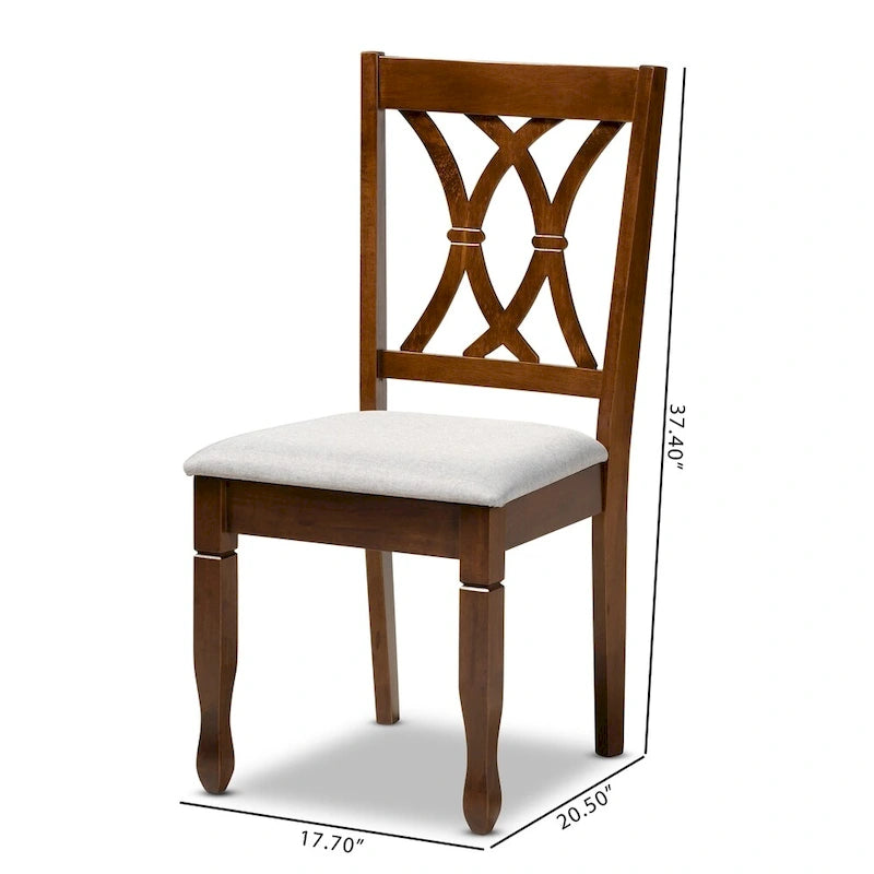 Armless Cushioned Dining Chairs in Grey & Walnut Brown