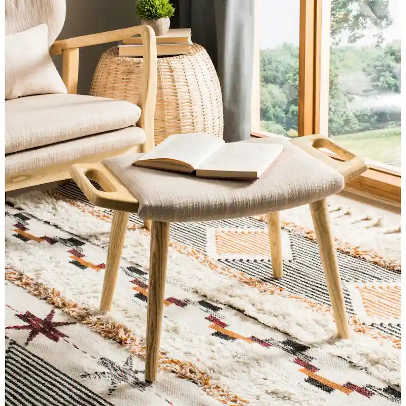 Zipora Beige/Natural Mid-Century Bench - 11.8 x 24.6 x 15.4