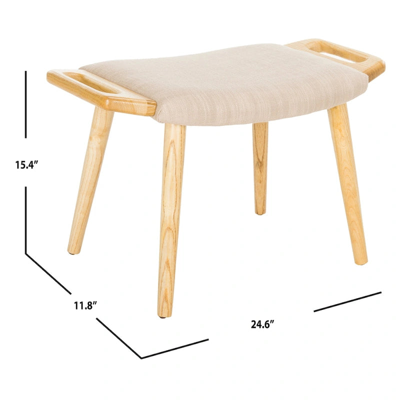 Zipora Beige/Natural Mid-Century Bench - 11.8 x 24.6 x 15.4