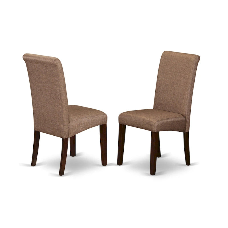 Rectangle Kitchen Table Set with Drop Leaves, Brown Linen Dining Chairs, Mahogany (Pieces Option)