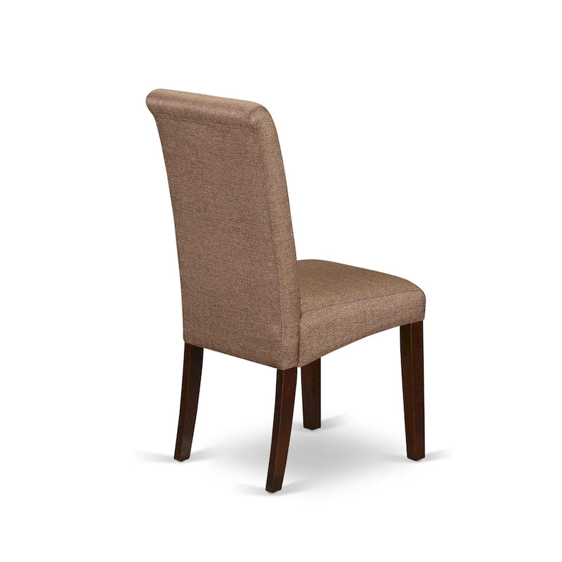Rectangle Kitchen Table Set with Drop Leaves, Brown Linen Dining Chairs, Mahogany (Pieces Option)