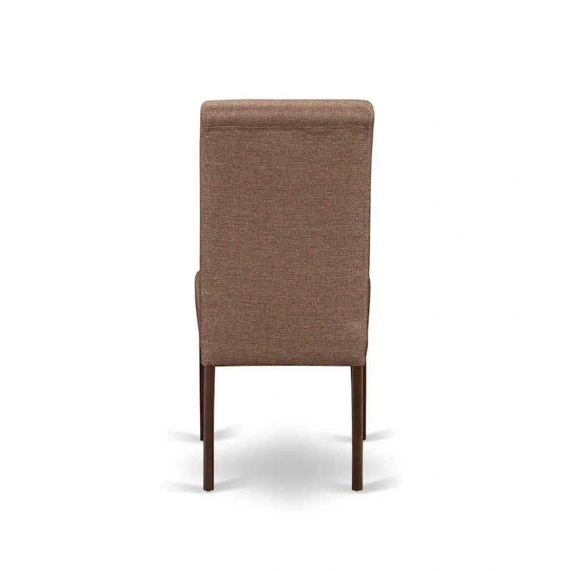 Rectangle Kitchen Table Set with Drop Leaves, Brown Linen Dining Chairs, Mahogany (Pieces Option)