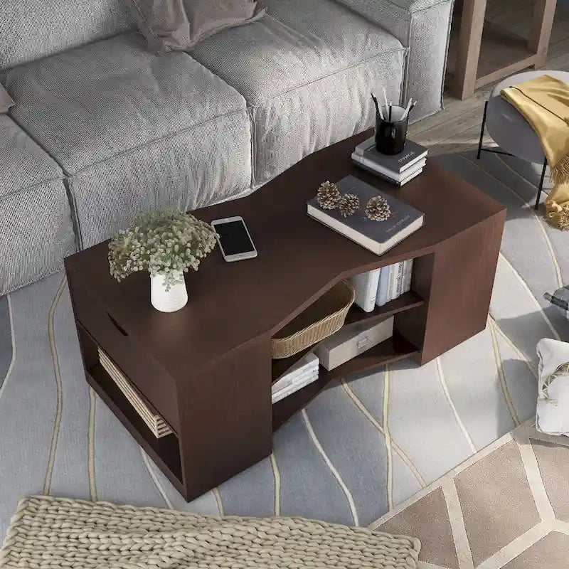 Contemporary Brown 47-Inch 6-Shelf Coffee Table
