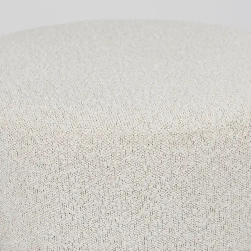 Cream Boucle Fabric Round Ottoman with Black Metal Frame