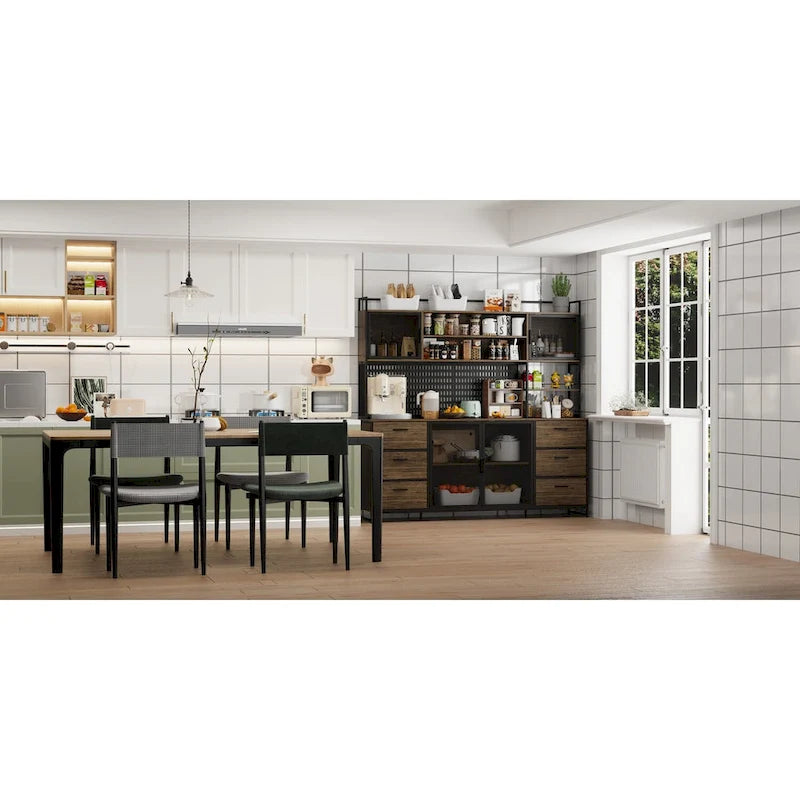 Large Kitchen Hutch Cabinet,Pantry with Metal Doors&6 Drawers&Shelves - 70.9W