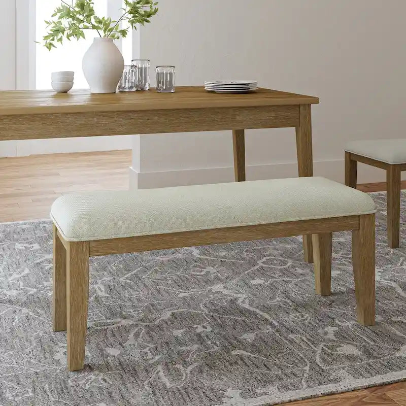 Rustic Farmhouse Solid Wood Dining Bench with Cushion