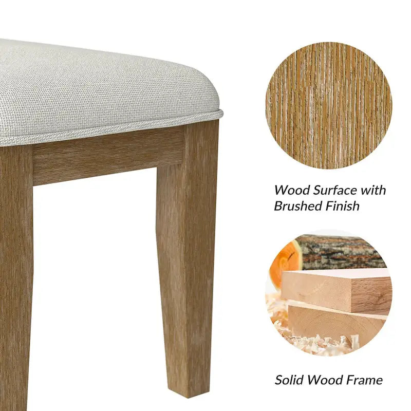 Rustic Farmhouse Solid Wood Dining Bench with Cushion