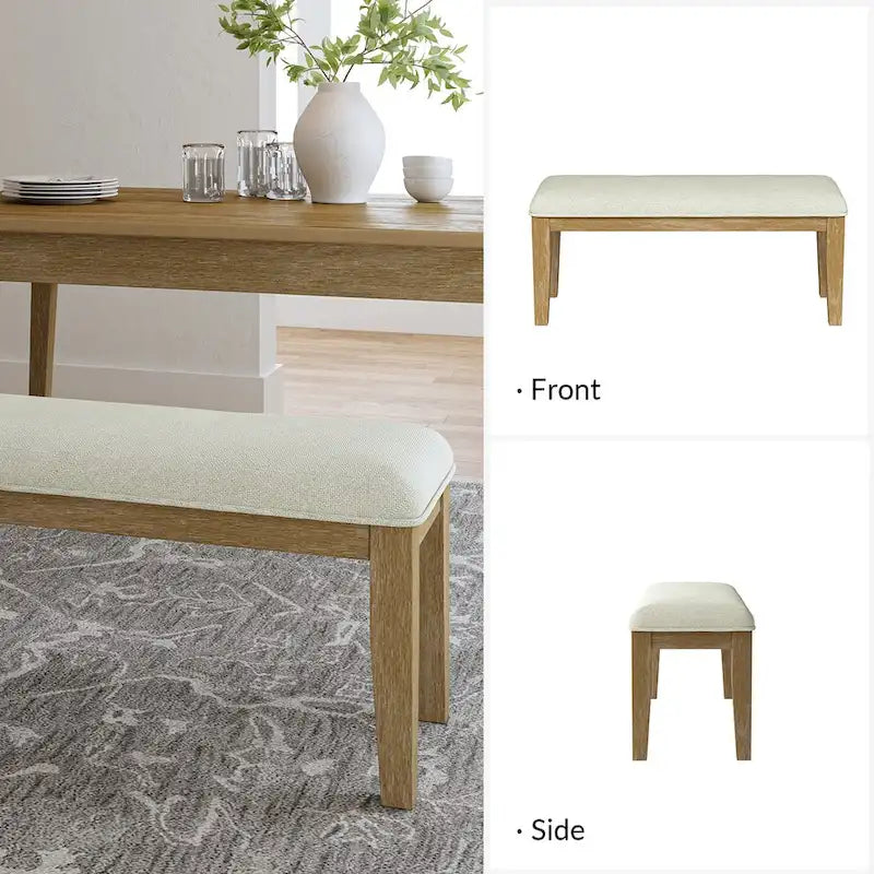 Rustic Farmhouse Solid Wood Dining Bench with Cushion