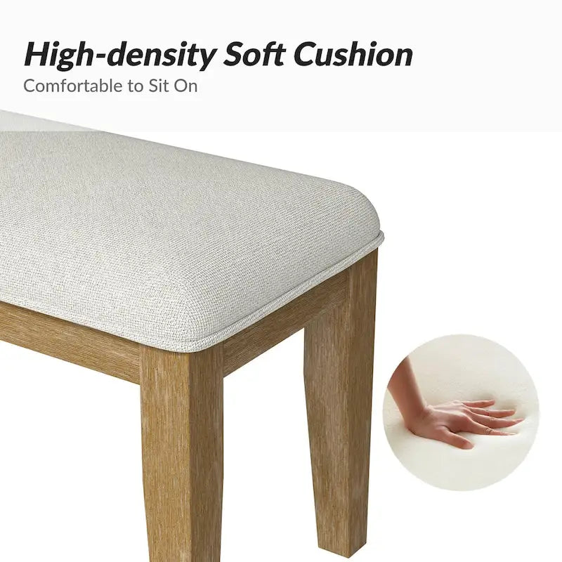 Rustic Farmhouse Solid Wood Dining Bench with Cushion
