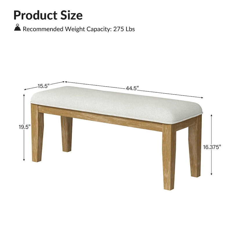 Rustic Farmhouse Solid Wood Dining Bench with Cushion
