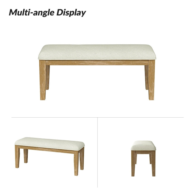Rustic Farmhouse Solid Wood Dining Bench with Cushion