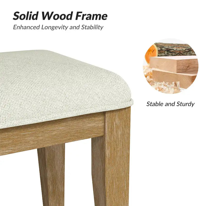 Rustic Farmhouse Solid Wood Dining Bench with Cushion