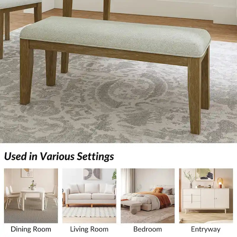 Rustic Farmhouse Solid Wood Dining Bench with Cushion