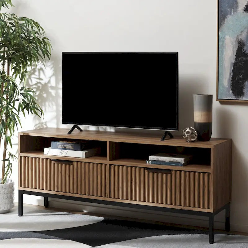 2-Drawer 2-Shelf Entertainment Media Stand (Fits Up To 65 Flatscreen TV) - 60.4 In. x 15.6 In. x 24.8 In.