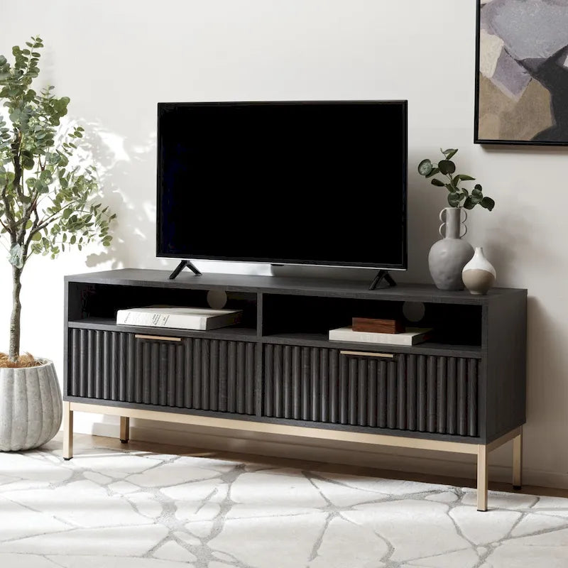 2-Drawer 2-Shelf Entertainment Media Stand (Fits Up To 65 Flatscreen TV) - 60.4 In. x 15.6 In. x 24.8 In.