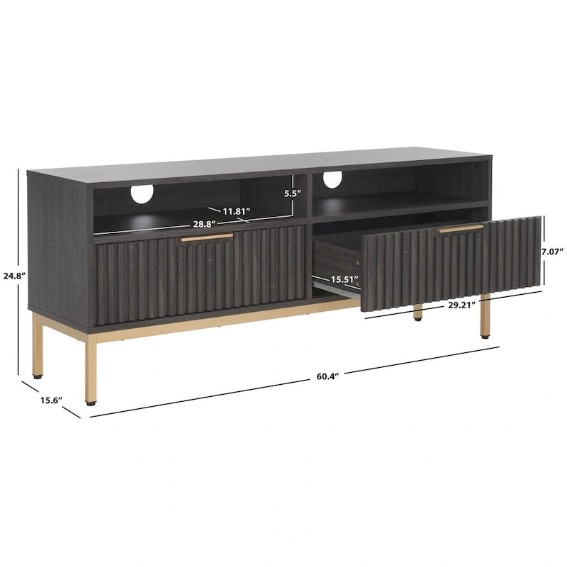 2-Drawer 2-Shelf Entertainment Media Stand (Fits Up To 65 Flatscreen TV) - 60.4 In. x 15.6 In. x 24.8 In.