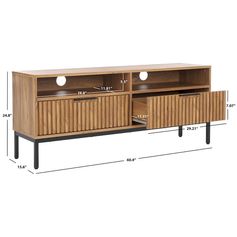 2-Drawer 2-Shelf Entertainment Media Stand (Fits Up To 65 Flatscreen TV) - 60.4 In. x 15.6 In. x 24.8 In.