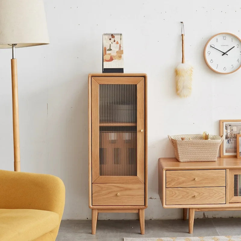 Solid Wood Storage Cabinet with Shelves and Drawer