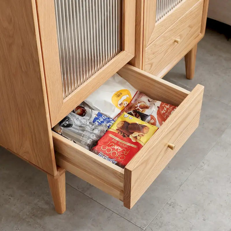 Solid Wood Storage Cabinet with Shelves and Drawer