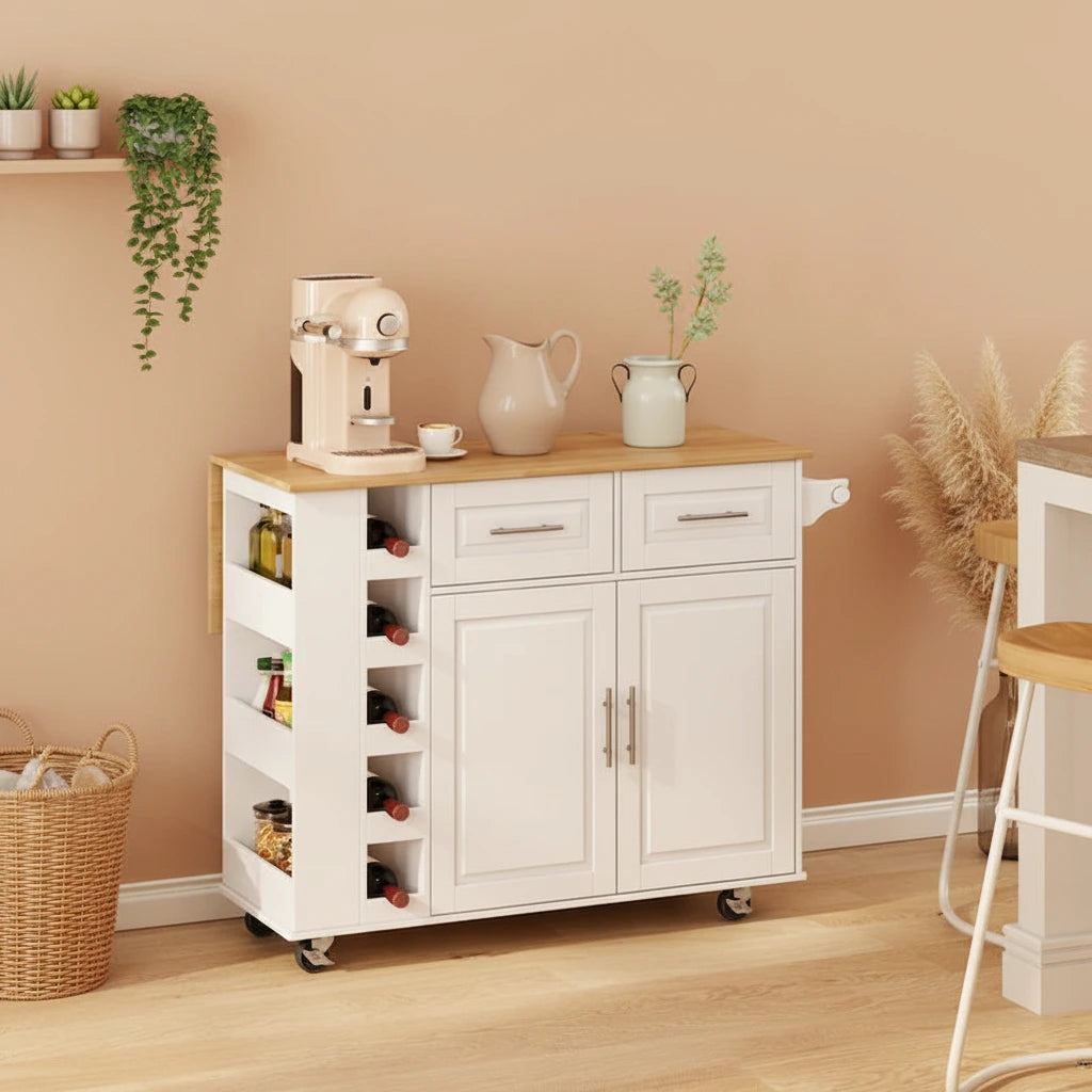 Multi-Functional Kitchen Island Cart with 2 Door Cabinet