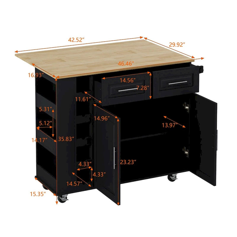 Multi-Functional Kitchen Island Cart with 2 Door Cabinet