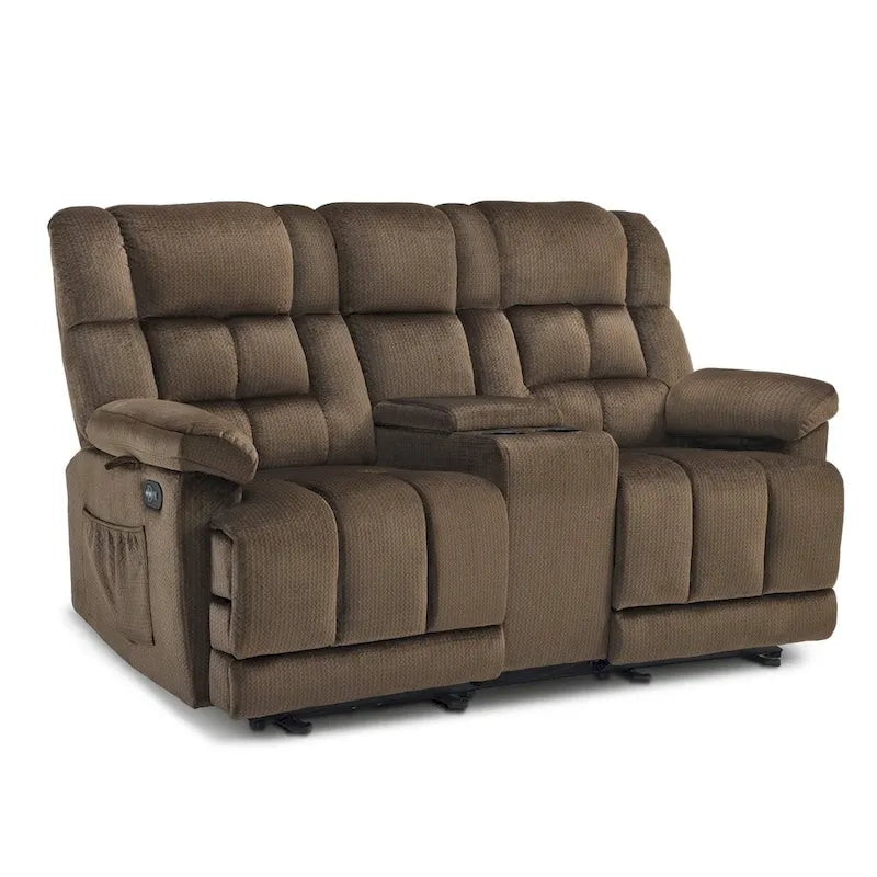 Power Loveseat Recliner with Console, Vibration and Heat, USB Charge Ports RS6234