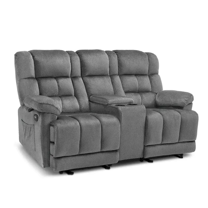 Power Loveseat Recliner with Console, Vibration and Heat, USB Charge Ports RS6234