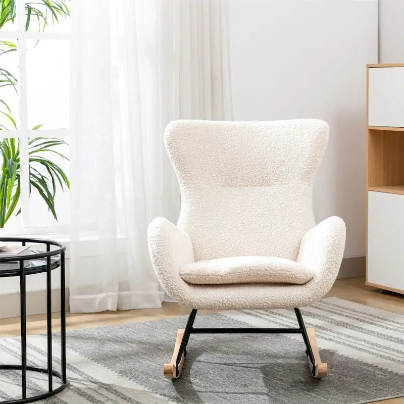 Padded Seat Rocking Chair With High Backrest And Armrests