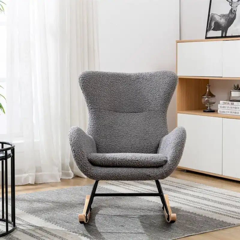 Padded Seat Rocking Chair With High Backrest And Armrests