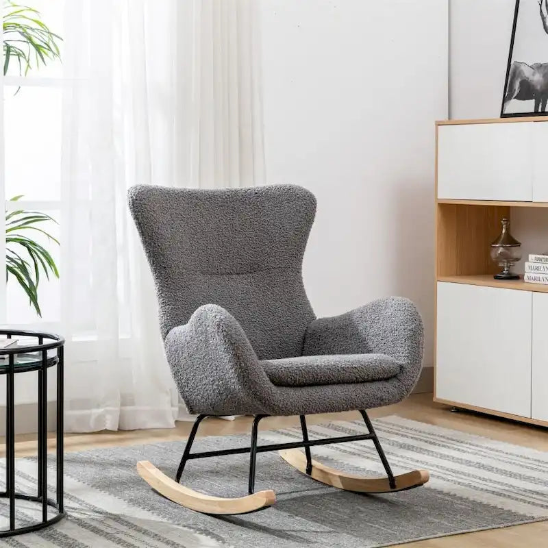 Padded Seat Rocking Chair With High Backrest And Armrests