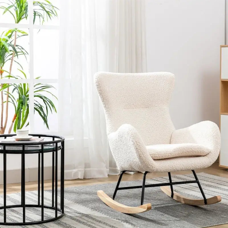 Padded Seat Rocking Chair With High Backrest And Armrests