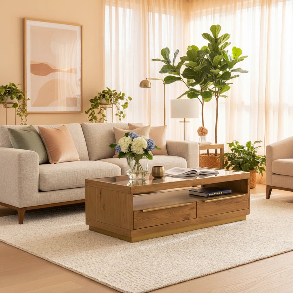 Classic Home Fallbook Four-Drawer Coffee Table in Brown