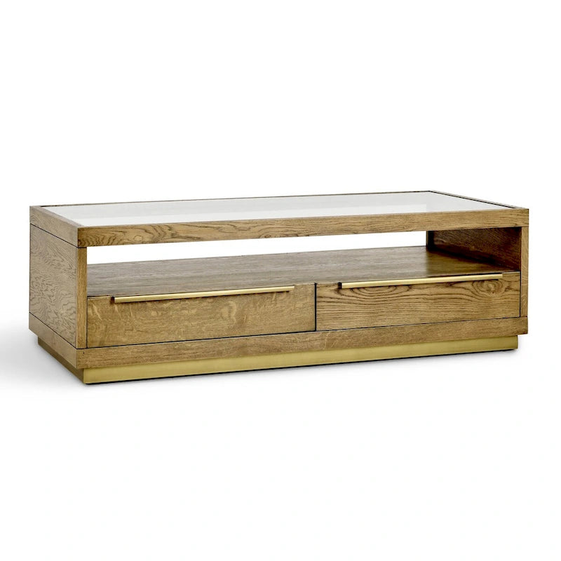 Four-Drawer Coffee Table with Glass Top in Brown