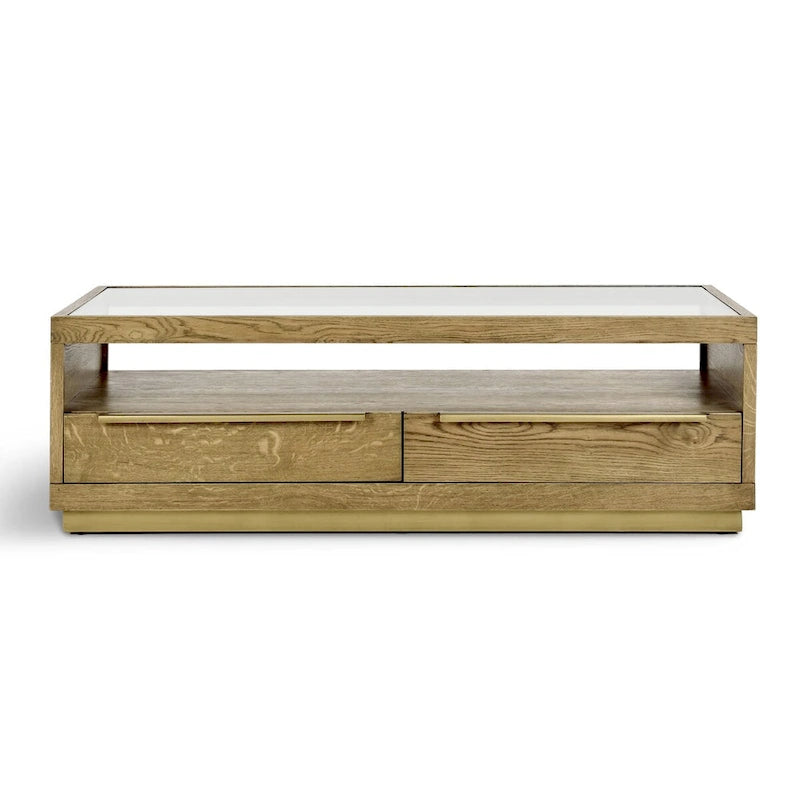 Four-Drawer Coffee Table with Glass Top in Brown
