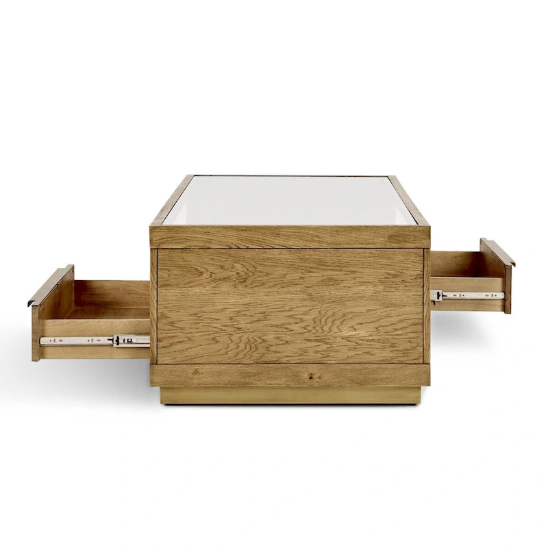 Four-Drawer Coffee Table with Glass Top in Brown
