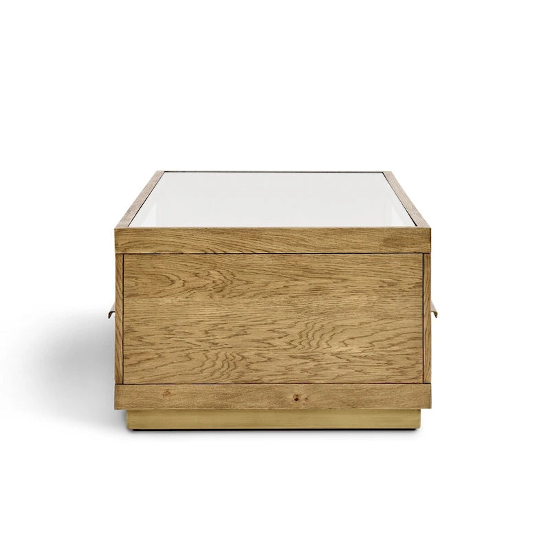 Four-Drawer Coffee Table with Glass Top in Brown