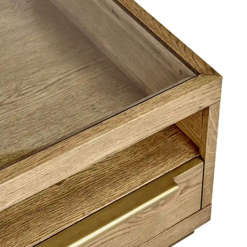 Four-Drawer Coffee Table with Glass Top in Brown