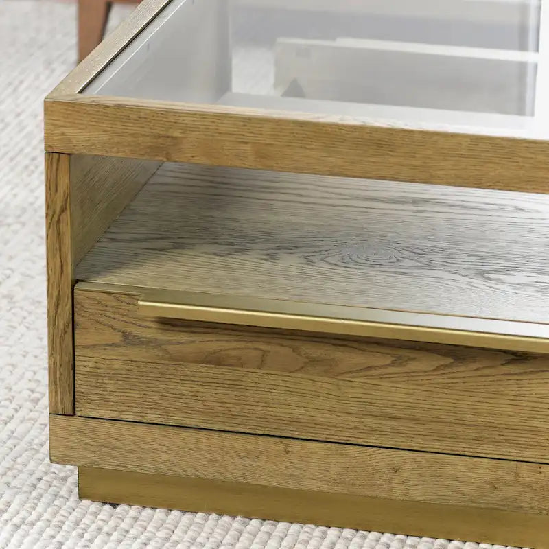 Four-Drawer Coffee Table with Glass Top in Brown