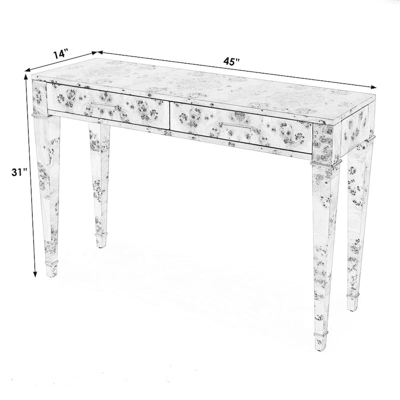 Kai 2 Drawer 46 Burl Wood Console Table